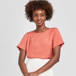A New Day Short Sleeve Coral Blouse - M